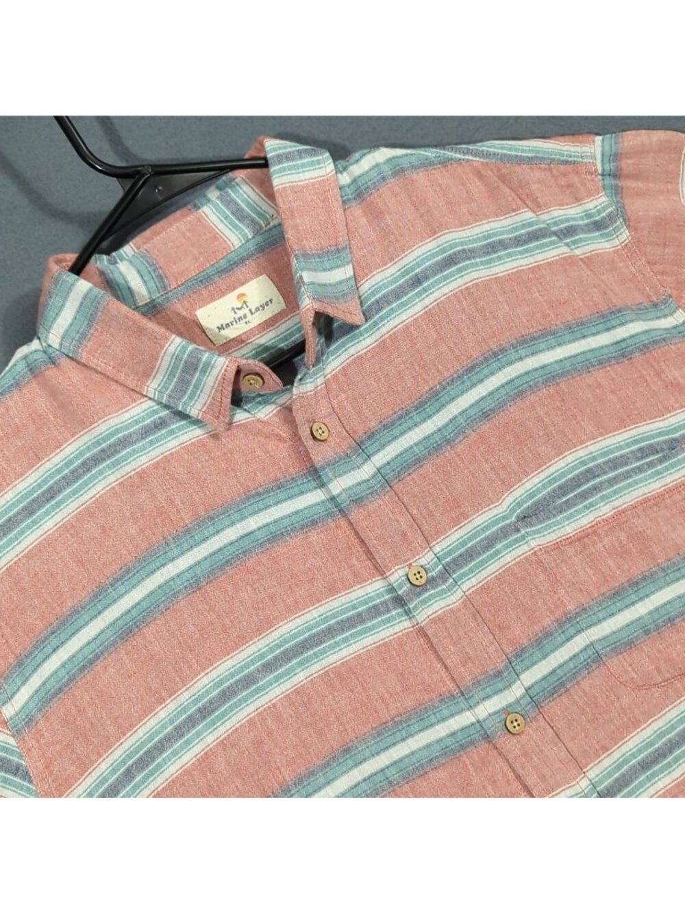 Marine Layer Shirt Men's XL Pink Striped Cotton Short Sleeve Button Up